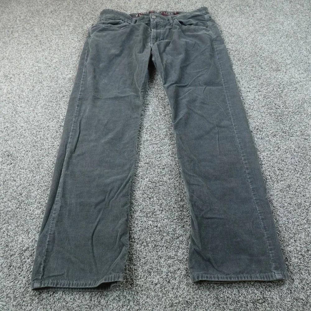 VTG American Eagle Pants Mens 38X32 Gray Corduroy Straight Chino 5 Pocket Y2K